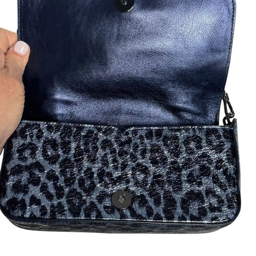 Kate Spade Market crossbody Top Handle Bag Collins Leopard Metallic Blue Sample